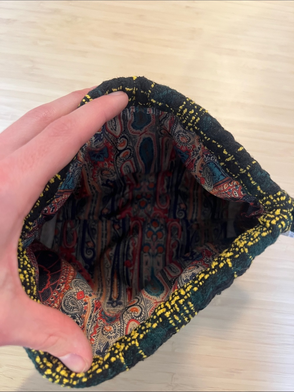 Sisley-Paris Black & Yellow Plaid Drawstring Cosmetic Pouch - Picture 5 of 6